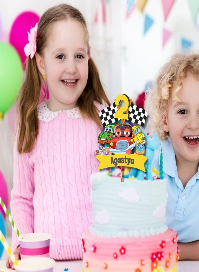 Yellow Nuts Personalised Cake Topper For Birthday Cartoon Car Theme Kids Boys Girls 1st Birthday Anniversary Props Cake Decor Decoration (Car) - Image 3